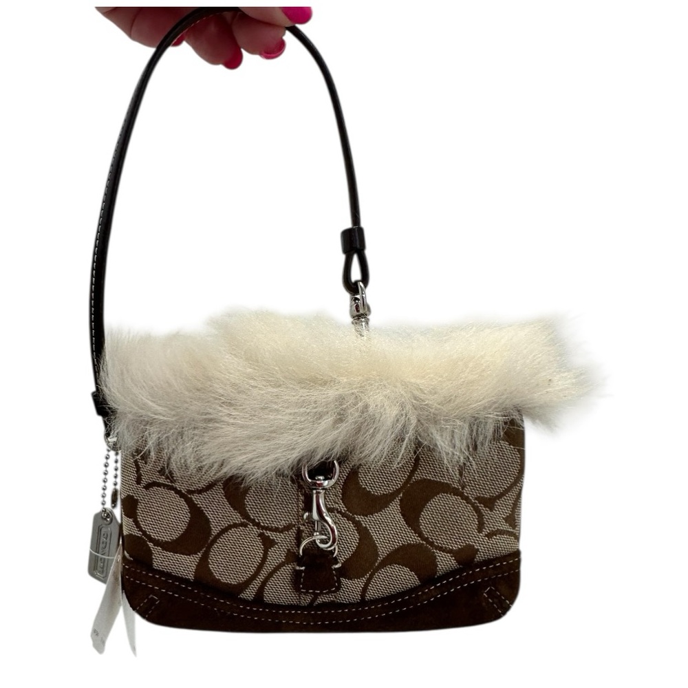 Coach Vintage Signature Suede & Shearling Wristlet Y2K Rare $148 NWT - Picture 5 of 11